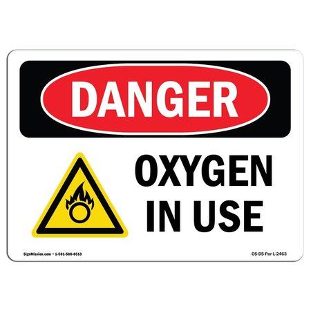 SIGNMISSION Safety Sign, OSHA Danger, 5" Height, Oxygen In Use, Landscape OS-DS-D-57-L-2463